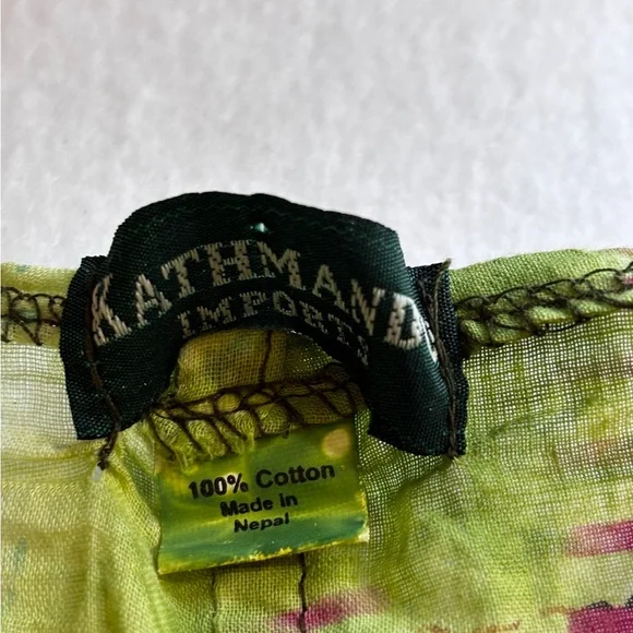 Kathmandu Imports Boho Patchwork Tie Front Bell Sleeve Blouse size small/medium - Picture 3 of 9